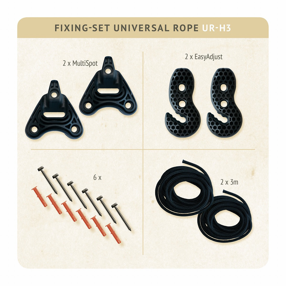 ハンモック用取り付けセット ロープ長さ3m&取り付け用器具【La Siesta 正規品・製品保証付】